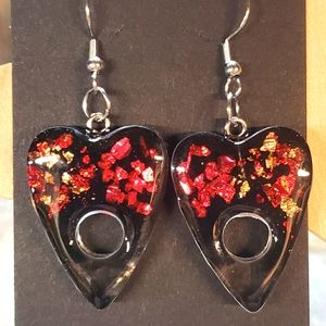 Red and Gold Planchette Earrings/ Stainless Steel Hooks/ Resin Jewelry